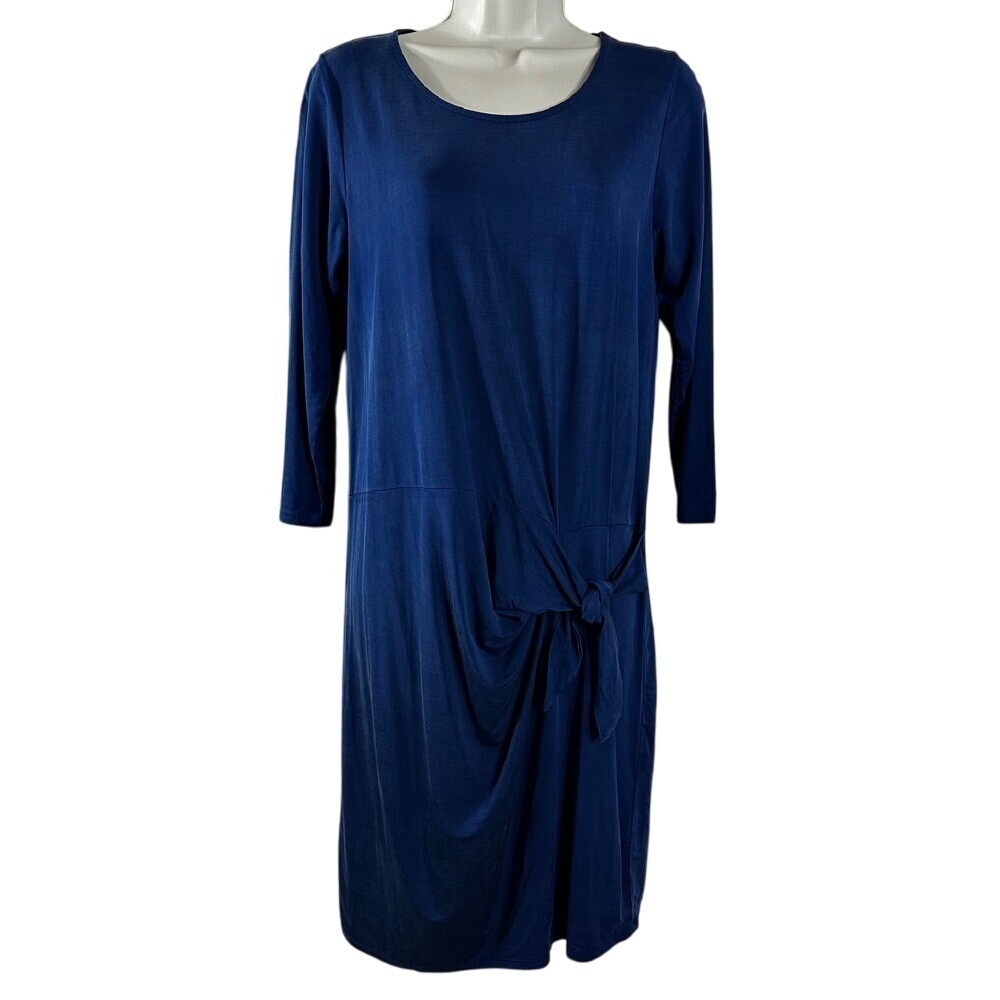 Dolan Left‎ Coast Collection Navy Blue Side Tie Drape Dress XS 3/4 Sleeve Cupro